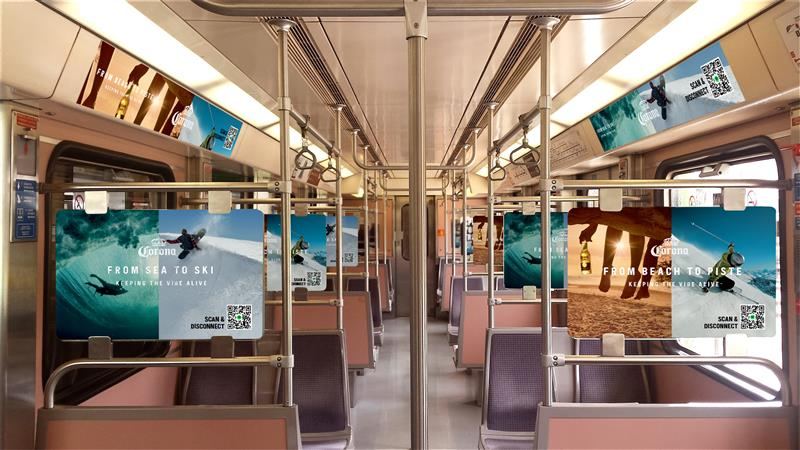 Corona ads inside a metro carriage